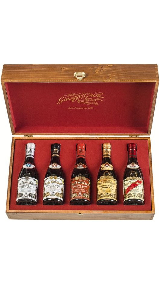 Cofanetto in Legno Misto Condimenti - Collezione Storica - 5 bottiglie x 250ml - Giuseppe Giusti