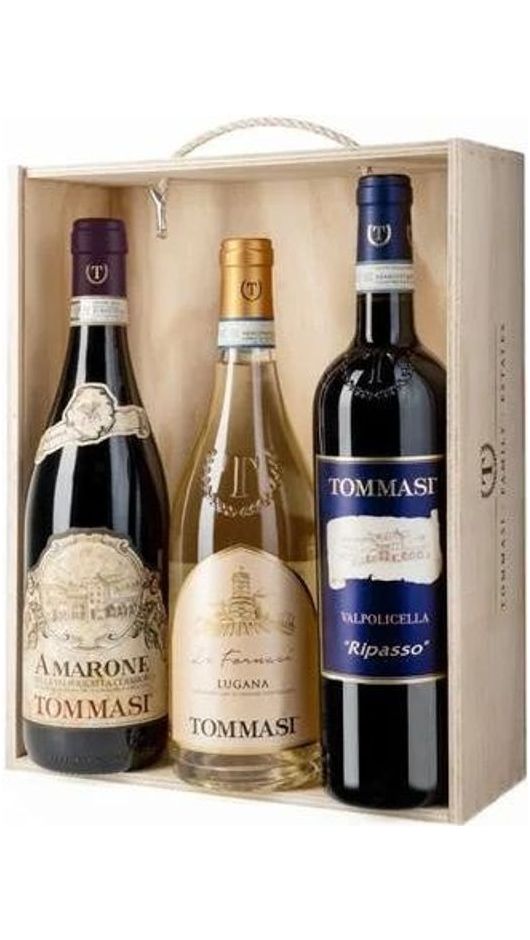 Confezione Regalo - 1 Amarone, 1 Lugana, 1 Ripasso - Cassa di Legno e Plexiglass - Tommasi