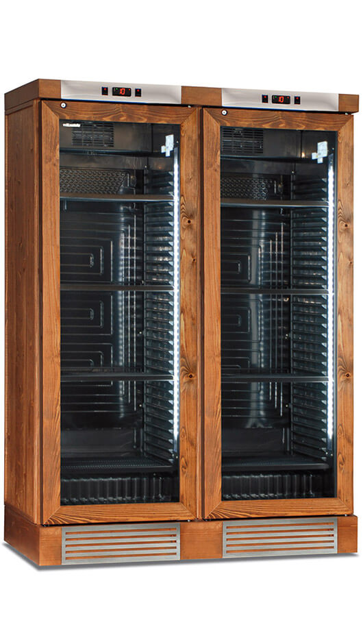 Frigo 2 Ante Vini Statico Con Ventola On/Off Rivestito In Frassino Tinto - Klimaitalia