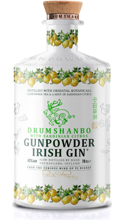 Irish Gin Gunpowder Sardinian Citrus in Ceramic Bottle 70cl - The Shed Distillery