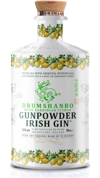 Irish Gin Gunpowder Sardinian Citrus in Ceramic Bottle 70cl - The Shed Distillery