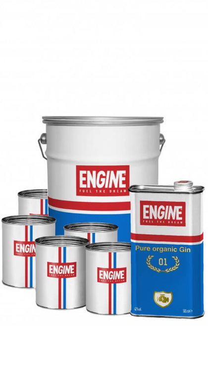 Box Gin Engine 50cl + Secchiello Latta + 5 Glasses