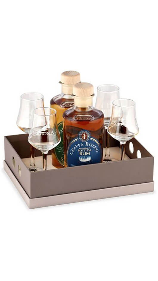 Box Regalo 2bt Rum/Madeira + 4 Bicchieri - Sibona