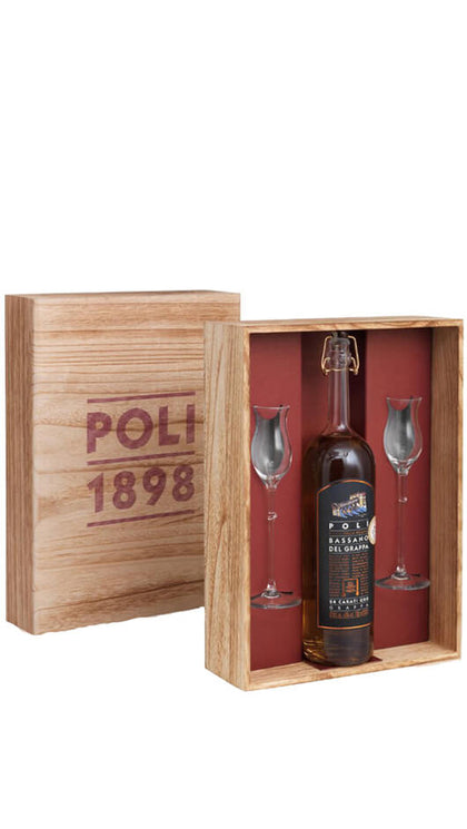 Grappa Bassano 24 Carati 70cl + 2 bicchieri - Confezione Legno - Poli
