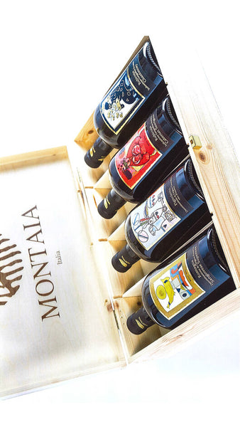 Idea Regalo - Montaia - Cassa di Legno x4 Bottiglie Bottle of Italy